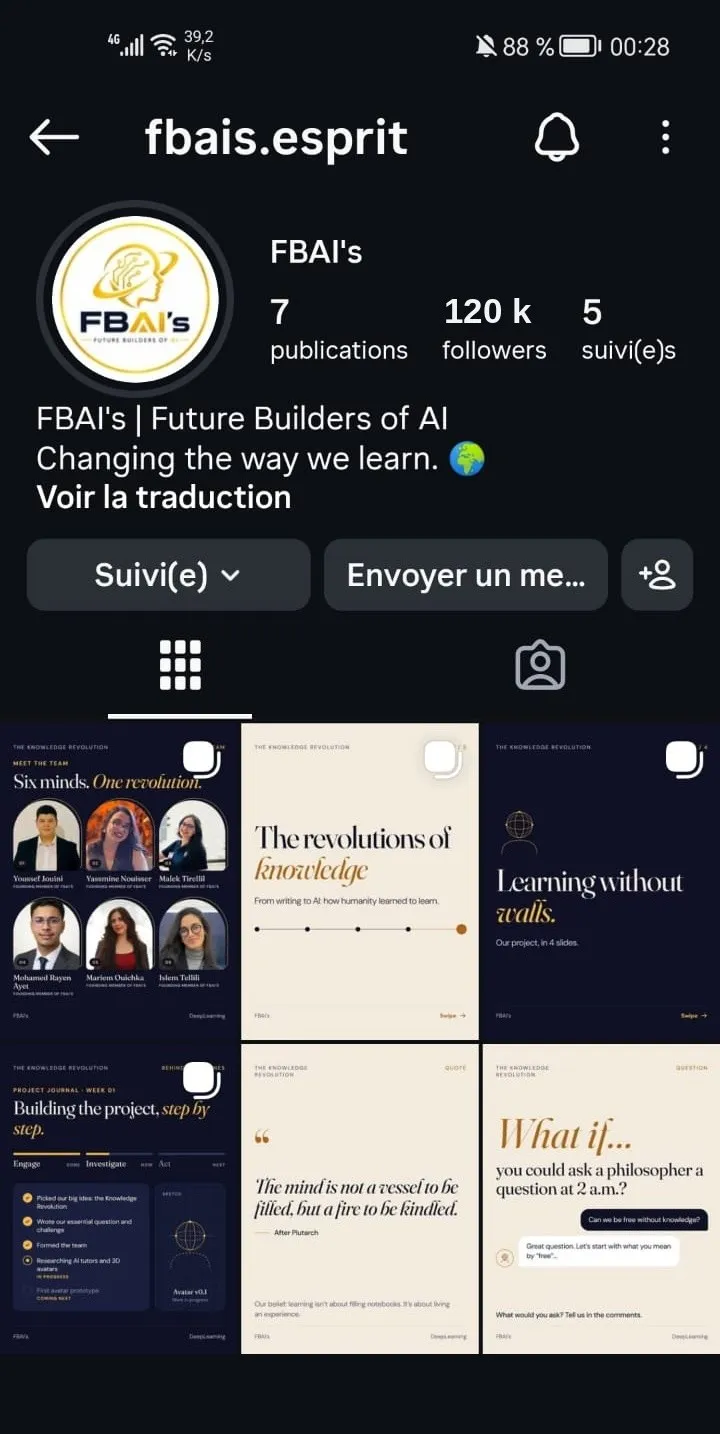 Screenshot of the @fbais.esprit Instagram profile on a phone.