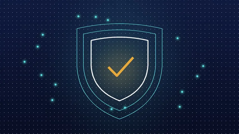 A glowing shield with a gold check mark at its centre, surrounded by small points of light.